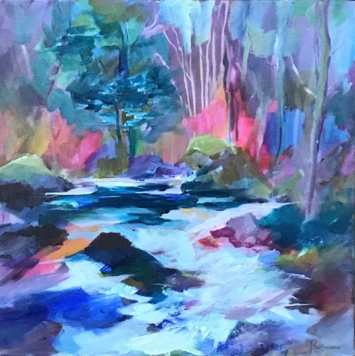 Peinture intitulée "Promenade en forêt" par Jacqueline Flumian, Œuvre d'art originale, Acrylique