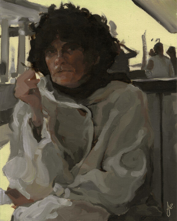Malerei mit dem Titel "The Coat" von Jacqueline Gomez, Original-Kunstwerk, Öl
