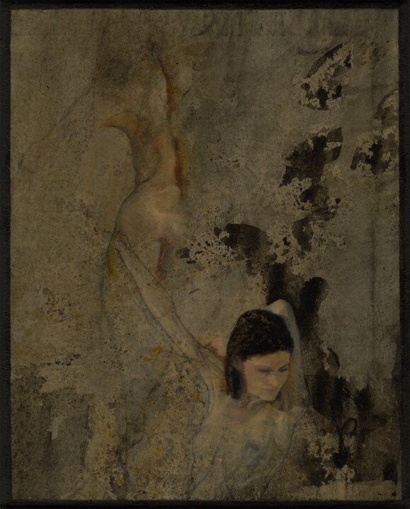 Painting titled "Mixed Media Figure 1" by Jacqueline Gomez, Original Artwork, Oil Mounted on Other rigid panel