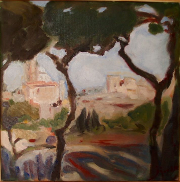 Painting titled "Roseto di Roma" by Jacqueline Jousse, Original Artwork, Oil