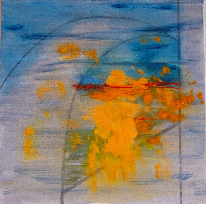 Pintura intitulada "Coucher de soleil s…" por Jacqueline Poitevin, Obras de arte originais, Acrílico Montado em Armação em m…