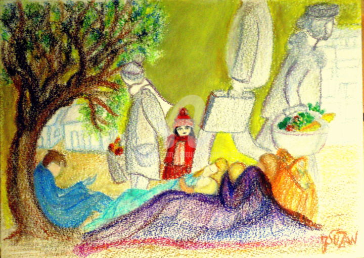 Dibujo titulada "LES OUBLIES" por Jacqueline Sarah Uzan, Obra de arte original, Pastel