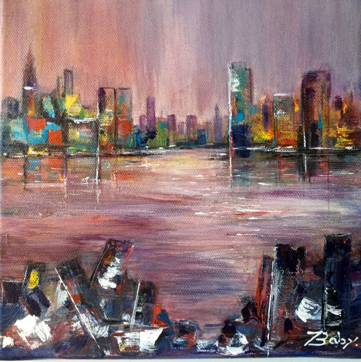 Painting titled "N.Y.C #ArtistSuppor…" by Jacqueline Baby, Original Artwork, Acrylic Mounted on Wood Stretcher frame