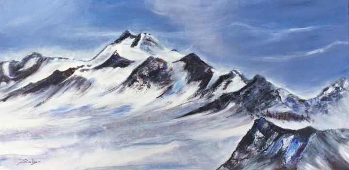 Painting titled "Montagne Wildspitze" by Jacqueline Baby, Original Artwork, Acrylic Mounted on Wood Stretcher frame