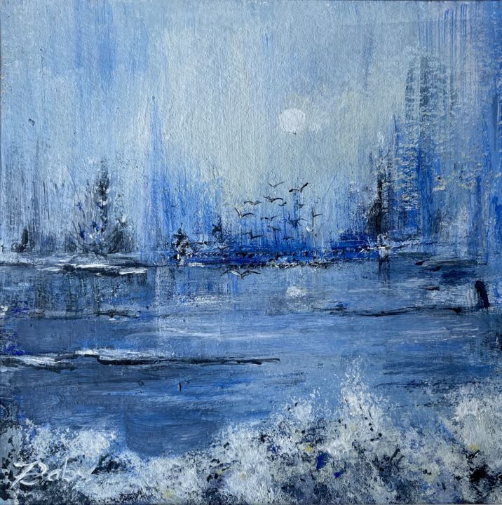 Painting titled "916 Symphony in blue" by Jacqueline Baby, Original Artwork, Acrylic Mounted on Cardboard