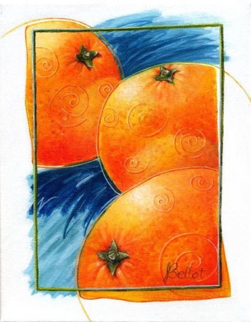 Painting titled "Oranges en orbite" by Jacqueline Bellot, Original Artwork, Other