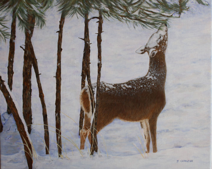 Peinture intitulée "Biche" par Jacqueline Clarisse, Œuvre d'art originale,
