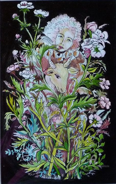 Painting titled "empathie-vegetale-2" by Jacqueline Klocke, Original Artwork, Ink