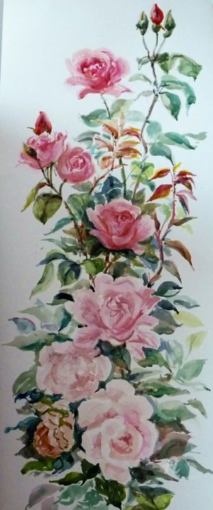 Peinture intitulée "grappe de roses" par Jacqueline Klocke, Œuvre d'art originale, Aquarelle