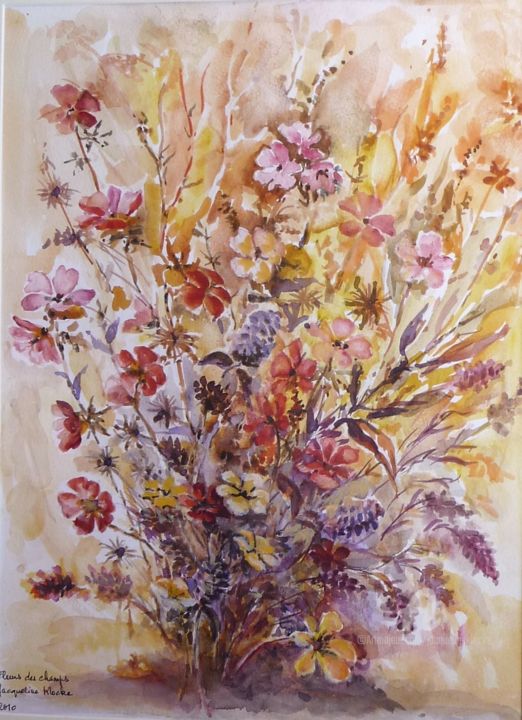 Painting titled "Bouquet  champêtre." by Jacqueline Klocke, Original Artwork, Watercolor