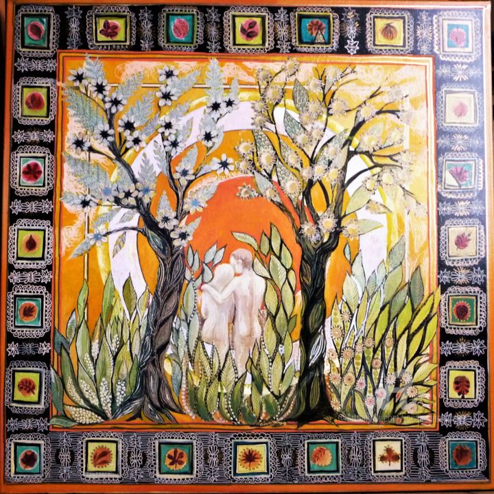 제목이 "Eden, source de vie"인 미술작품 Jacqueline Klocke로, 원작, 아크릴 나무 들것 프레임에 장착됨