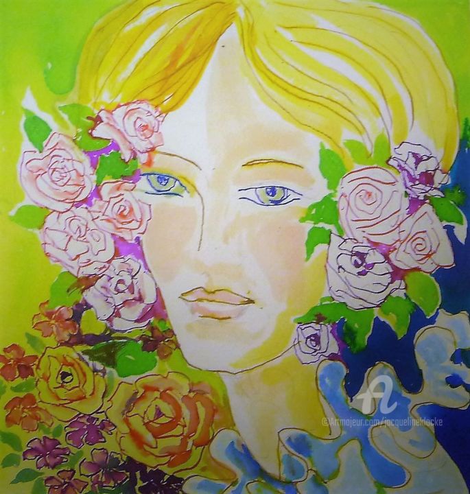 Peinture intitulée "Flore" par Jacqueline Klocke, Œuvre d'art originale, Encre