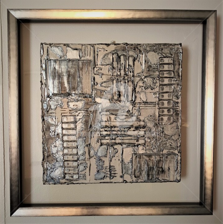 Painting titled "La Fièvre du Métal" by Jacqueline Morandini, Original Artwork, Acrylic Mounted on Wood Stretcher frame