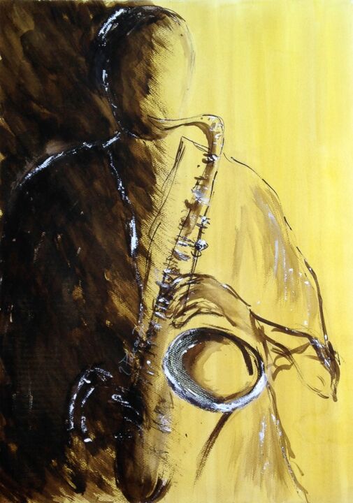 Pittura intitolato "Jazz 1" da Jacqueline Pascaud, Opera d'arte originale, Inchiostro Montato su Cartone