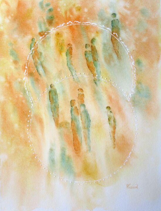 Peinture intitulée "Cercle Sacré 5" par Jacqueline Pascaud, Œuvre d'art originale, Aquarelle
