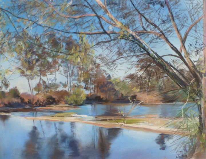Peinture intitulée "Les Etangs de Pirai…" par Jacqueline Printemps, Œuvre d'art originale, Pastel
