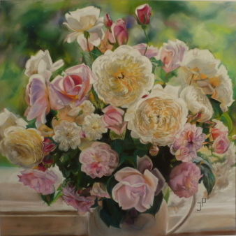 Pittura intitolato "Roses Anglaises" da Jacqueline Printemps, Opera d'arte originale, Pastello