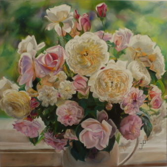 Painting titled "Roses Anglaises" by Jacqueline Printemps, Original Artwork, Pastel