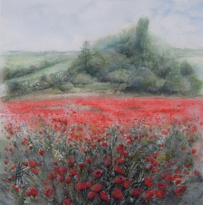 Peinture intitulée "CHAMP DE COQUELICOTS" par Marie-Claude Jacquemard, Œuvre d'art originale, Huile