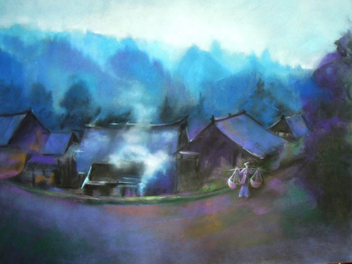 Painting titled "VILLAGE CHINOIS "MI…" by Marie-Claude Jacquemard, Original Artwork, Oil