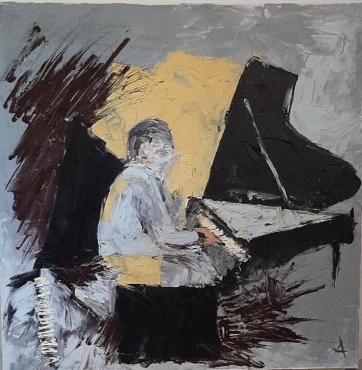 Painting titled "Evans in Grey" by Jacques Arena, Original Artwork, Oil Mounted on Wood Stretcher frame