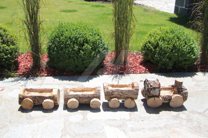 Sculpture titled "petit train bois" by Jacques Bourdon (JAQ), Original Artwork