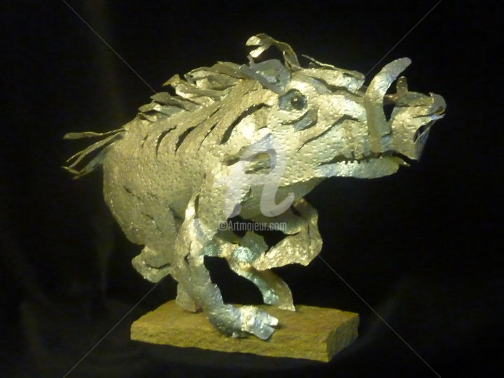 Sculptuur getiteld "Sanglier" door Les Aluminations, Origineel Kunstwerk, Metalen