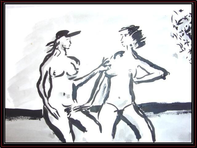 Disegno intitolato "nus..19  sur papier…" da Jacques Depoorter, Opera d'arte originale
