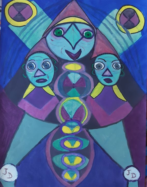 Peinture intitulée "Les 3 Hommes Verts" par Jacques Desvaux (JD), Œuvre d'art originale, Acrylique