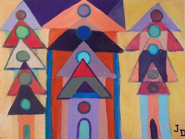 Painting titled "Toits Triangulaires" by Jacques Desvaux (JD), Original Artwork, Acrylic