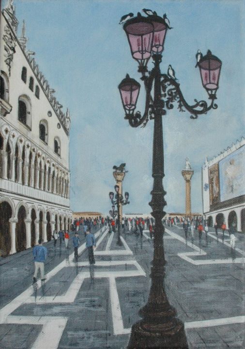 Peinture intitulée "Venise La place Sai…" par Jacques Dolley, Œuvre d'art originale, Acrylique Monté sur Châssis en bois