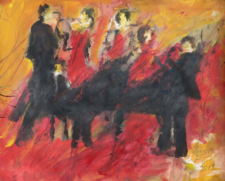 Painting titled "L'ORCHESTRE DE JAZZ" by Jacques Donneaud, Original Artwork, Acrylic