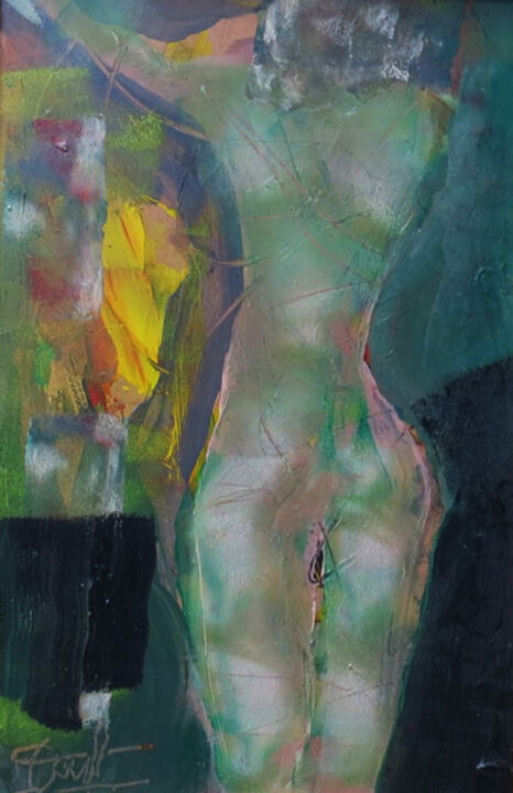 Peinture intitulée "nu lumière verte" par Jacques Donneaud, Œuvre d'art originale, Acrylique Monté sur Châssis en bois