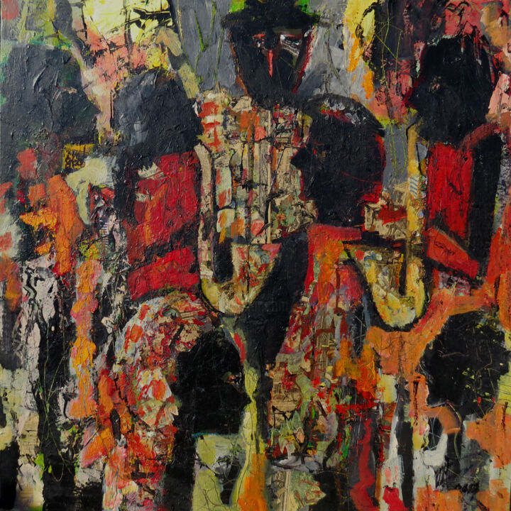 Painting titled "L'ORCHESTRE NOIR" by Jacques Donneaud, Original Artwork, Acrylic Mounted on Wood Stretcher frame