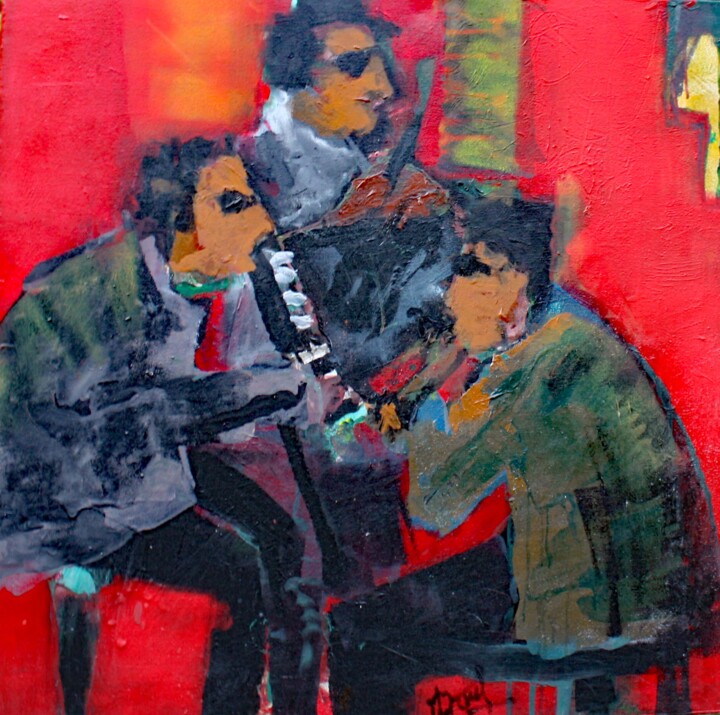 Painting titled "BLACK JAZZ ORCHESTR…" by Jacques Donneaud, Original Artwork, Acrylic Mounted on Wood Stretcher frame