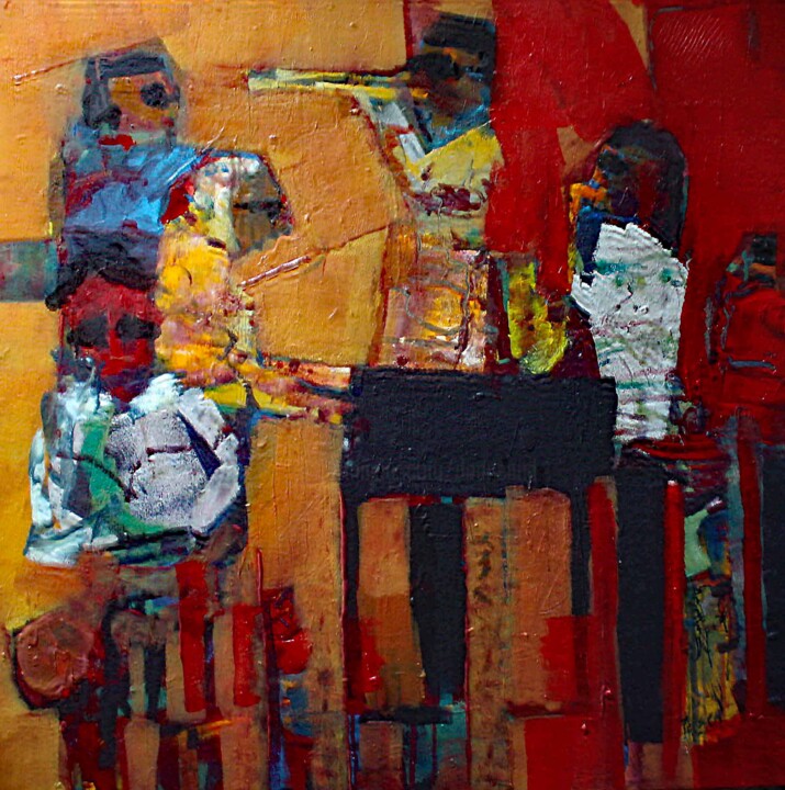 Painting titled "CONCENTRATION JAZZ" by Jacques Donneaud, Original Artwork, Acrylic Mounted on Wood Stretcher frame