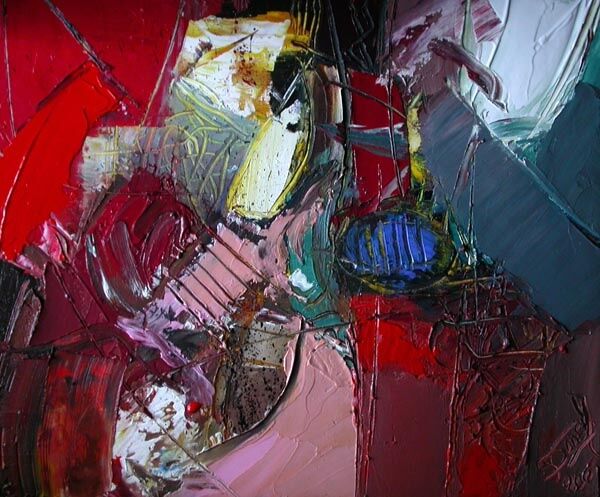 Painting titled "Abstraction en rouge" by Jacques Donneaud, Original Artwork, Acrylic