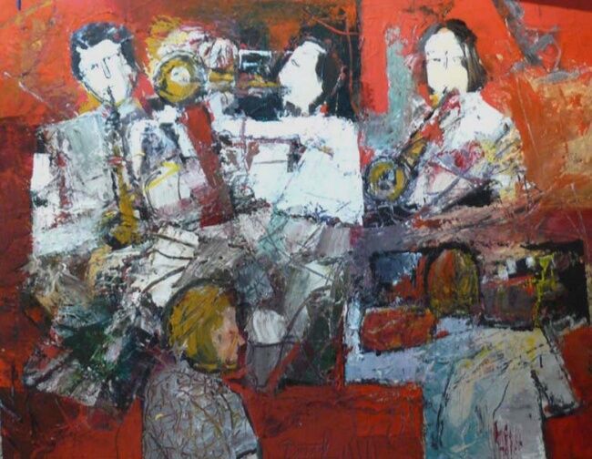 Peinture intitulée "Orchestre jazz II" par Jacques Donneaud, Œuvre d'art originale, Huile