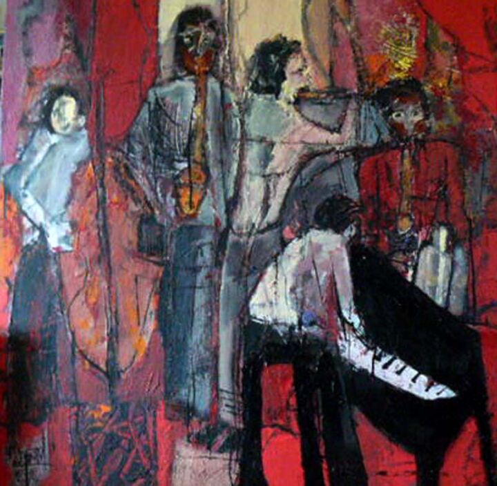 Painting titled "L'instant jazz 2" by Jacques Donneaud, Original Artwork, Other Mounted on Wood Stretcher frame