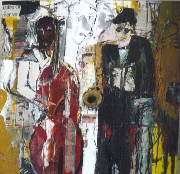 Collages titled "Street jazz" by Jacques Donneaud, Original Artwork, Acrylic Mounted on Wood Stretcher frame
