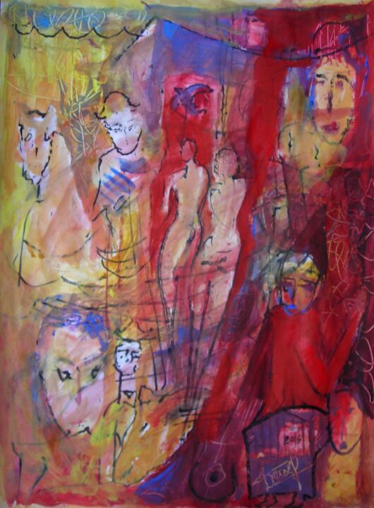 Malarstwo zatytułowany „Jour de fête 2” autorstwa Jacques Donneaud, Oryginalna praca, Akwarela