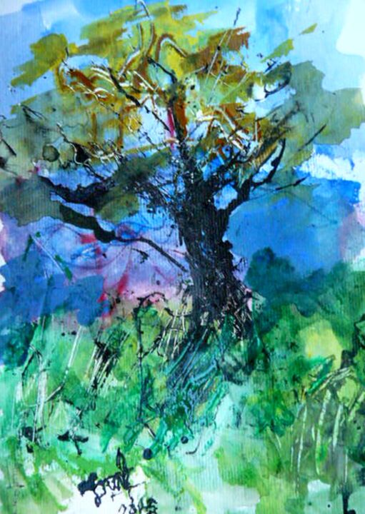 Painting titled "Le grand arbre" by Jacques Donneaud, Original Artwork