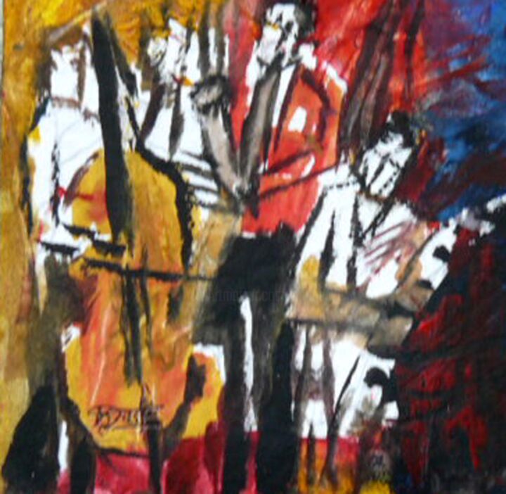 Painting titled "Trio jazz" by Jacques Donneaud, Original Artwork, Watercolor