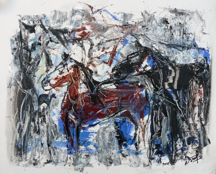 제목이 "La montagne aux che…"인 미술작품 Jacques Donneaud로, 원작, 아크릴 나무 들것 프레임에 장착됨