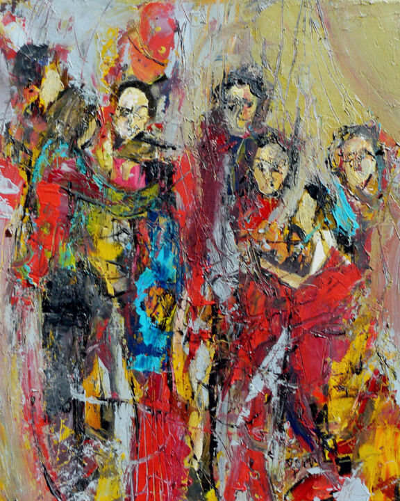 Painting titled "LES MARIONNETTES" by Jacques Donneaud, Original Artwork, Acrylic Mounted on Wood Stretcher frame