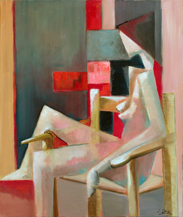 Peinture intitulée "la femme alanguie" par Jacques Drai, Œuvre d'art originale, Huile Monté sur Châssis en bois