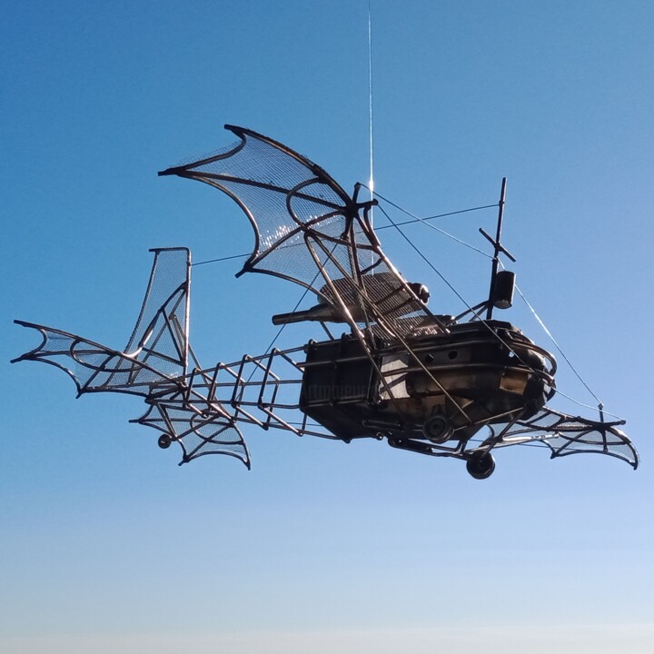 Sculpture titled "L'avion dragon" by Jacques-Etienne Henry, Original Artwork, Metals