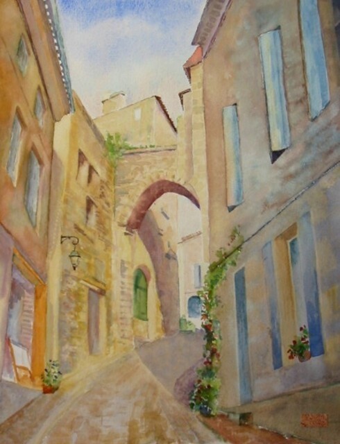 Peinture intitulée "Rue à St-Emilion" par Jacques Fontan, Œuvre d'art originale, Huile