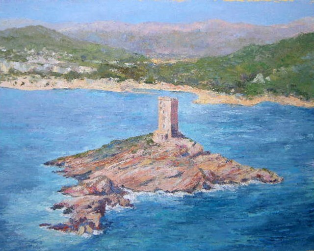 Painting titled "L'Ile d'Or" by Jacques Fontan, Original Artwork, Oil