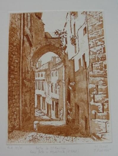 Drawing titled "St-Emilion, la port…" by Jacques Fontan, Original Artwork